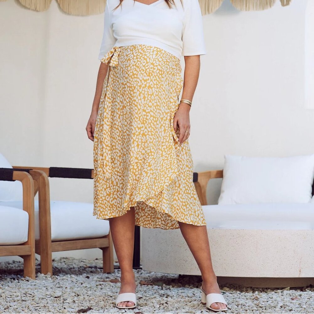 Angel Maternity yellow wrap midi skirt